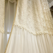 卡汀韩式奶油公主风蕾丝，玫瑰花绣花裙摆，窗纱珍珠纱客厅餐厅飘窗