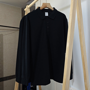 长袖polo衫男士春季纯黑色有领上班工装，男女通款短袖t恤夏季开叉