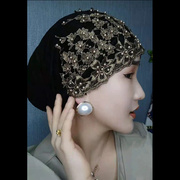帽子女盖头女回穆斯林秋冬款，头巾妈妈加厚钉珠，纱巾老年包头帽(包头帽)