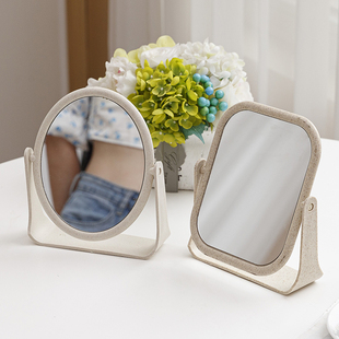 创意简约台式化妆镜欧式高清双面浴室梳妆镜便携宿舍桌面旋转镜子
