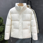 香港高端时尚纯色羽绒服男冬季2023男士百搭米白色加厚轻外套