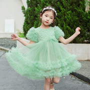 女童夏装连衣裙儿童绿色公主裙，宝宝夏季短袖，洋气蓬蓬裙生日礼