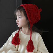 女童帽子秋冬季保暖加厚可爱流苏吊穗毛线针织帽儿童护耳防风男潮