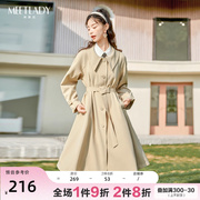 MEETLADY高级感欧美时尚翻领风衣女2024春秋气质宽松收腰长款外套