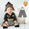 日本男婴儿长袖振袖袴和服哈衣日系和风条纹连身衣爬服宝宝浴衣