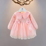 1-2-3岁女宝宝春季长袖连衣裙，洋气童装女童纯色纱裙婴儿春天裙子