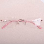纯钛超轻无框眼镜可改镜片形状大小紫色粉色镶钻珍珠无框眼镜架女
