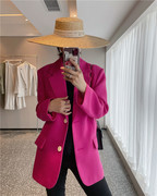 UONE定制炸街纯羊毛桃红色西装外套女设计感高级范规则修身春季