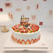 欧贝单层新鲜水果动物淡奶油生日蛋糕上海苏州同城配送
