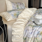 春夏季法式复古风120s天，丝棉四件套水墨印花被套柔软床单床上用品