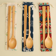 便携式餐具 实木旅游筷子学生三件套旅行男女 上班族外出公勺公筷