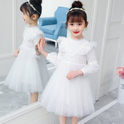 春秋冬长袖女童装蕾丝公主裙儿童白色连衣裙加绒加厚礼服婚纱裙子