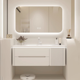 智能圆角浴室柜陶瓷一体盆，卫生间橡木洗手盆洗漱台镜柜卫浴柜