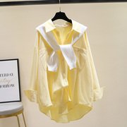 两件套披肩白色衬衫女2024春装新时尚宽松黄色衬衣休闲设计感上衣