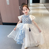 女童青花瓷连衣裙2024春季女宝中国风裙子，儿童洋气公主礼服裙