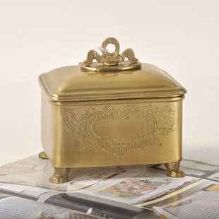 印度进口黄铜手工雕花首饰盒收纳盒铜制奢华工艺品欧式新古典摆件