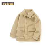 巴拉巴拉儿童大衣外套冬装男小童，双面毛呢英伦，风舒适羊毛纯色工装