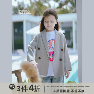 史豌豆(史豌豆)童装，女童休闲慵懒风西装外套，2023秋季儿童气质灰色西服