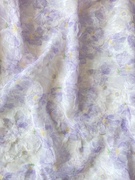 重工立体绣紫花印花雪纺面料烫金条纹连衣裙上衣女装童装布料