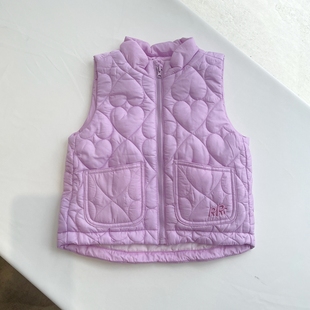100-155韩系女童粉，紫色绗缝爱心夹棉马甲背心