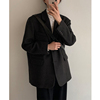 短款黑色呢子大衣2024春秋韩版小个子复古外套日系廓形加厚