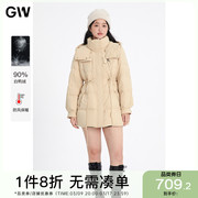 gw大码女装连帽抽绳收腰显瘦90白鸭绒(白鸭绒，)羽绒服2024冬季微胖mm女