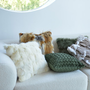 真狐狸毛毛抱枕皮草，白色轻奢样板间现代客厅沙发，毛皮高端腰枕靠垫