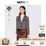 nexy.co奈蔻冬季格纹羊毛西装，领小个子时髦通勤箱型短外套女