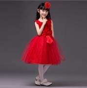 六一演出服女童公主裙，纱裙幼儿舞蹈服装高档中大童儿童表演红裙子