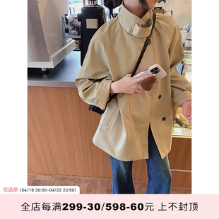 ianmoka2024春季韩系设计感斗篷风衣女，小个子宽松休闲外套