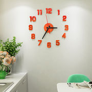 免打孔挂钟家用客厅装饰夜光钟表时尚挂墙时钟简约创意壁钟挂红色
