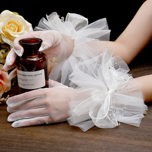 新娘手套结婚蕾丝很仙美花朵白色女薄款春夏拍照韩式婚纱手套