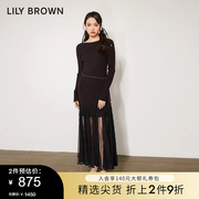 LILY BROWN秋冬款 甜美修身针织蕾丝拼接连衣裙LWNO234216