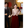 新中式敬酒服结婚新娘，订婚服小香风套装旗袍，日常可穿丝绒红色礼服