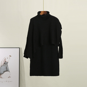 东阳家良月系列2023冬装绵羊毛，设计感高领针织连衣裙