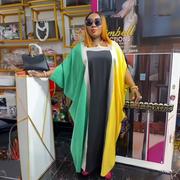 跨境非洲女装boubou尼日利亚款式人造丝拼色蝙蝠，袖连衣裙