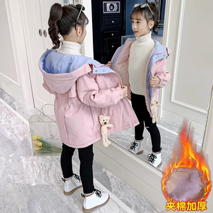 女童外套秋冬款，2023新长款洋气中大儿童，冬装小女孩二夹棉加厚风衣