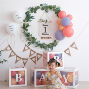 宝宝周岁生日布置背景墙ins网红小清新百日气球儿童森系派对装饰