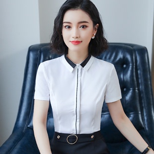 白色职业衬衫女短袖，套装韩版修身大码工装衬衣，工作服商务正装夏季