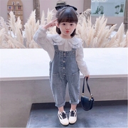女童秋季套装，两件套2024韩版洋气网红儿童宝宝牛仔背带裤春秋