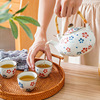 现代中式日式田园风茶室家用大号手工彩绘陶瓷茶杯提梁茶壶整套装