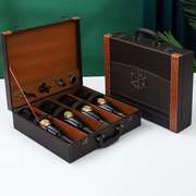 红酒礼盒葡萄酒拉菲盒，手提定制黑色包装盒四支通用瓶装皮盒红酒4