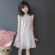 女童礼服公主裙童装洋气，儿童连衣裙夏装宝宝，超仙白色裙小飞袖时尚