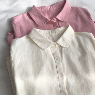 米白粉嫩减龄百搭纯色休闲衬衫，女早春叠穿长袖排扣衬衣开衫