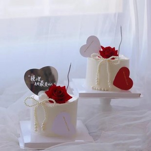 珍珠蝴蝶结爱心蛋糕装饰插件浮雕爱心情人节女王节女神节烘焙摆件