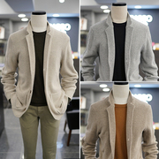 2023年秋季BASSO韩版男士米色灰色华夫格羊毛混纺针织开衫3色