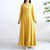 新中式高端长袖亚麻外套女国风，黄色棉麻开衫长外套文艺复古中长款