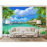 8d海景沙滩蓝色天空电视，背景墙壁纸5d客厅，3d墙纸卧室无缝墙布壁画