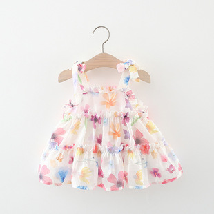 婴儿女童夏季雪纺蛋糕连衣裙，小宝宝洋气，童装无袖吊带公主裙子