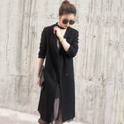 2020春季风衣款西装外套女中长款麂皮绒黑色洋气气质优雅韩版
